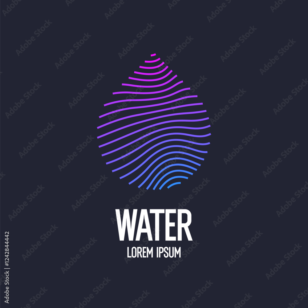 Poster modern line vector emblem of the water drop. illustration in a minimalistic style on a dark backgrou