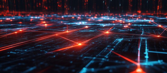 Fototapeta premium Digital network data flow, glowing lines, abstract background, tech concept