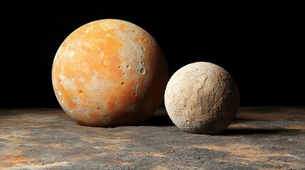 Two planets, space, textured surface, dark background, science fiction illustration