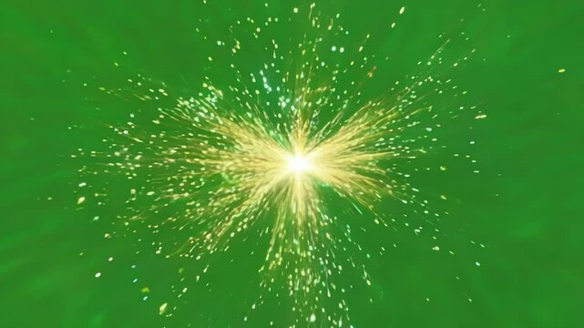 Colorful bursts of glittering light ter like fireworks illuminating the space around them. Green screen chromakey