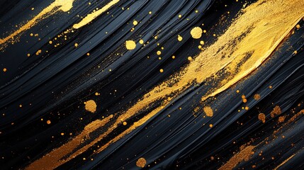 An energetic paintbrush texture background with bold lines and splashes of gold