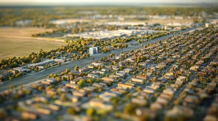 Suburban Aerial Sunset View, Residential Street, Cityscape, Planning