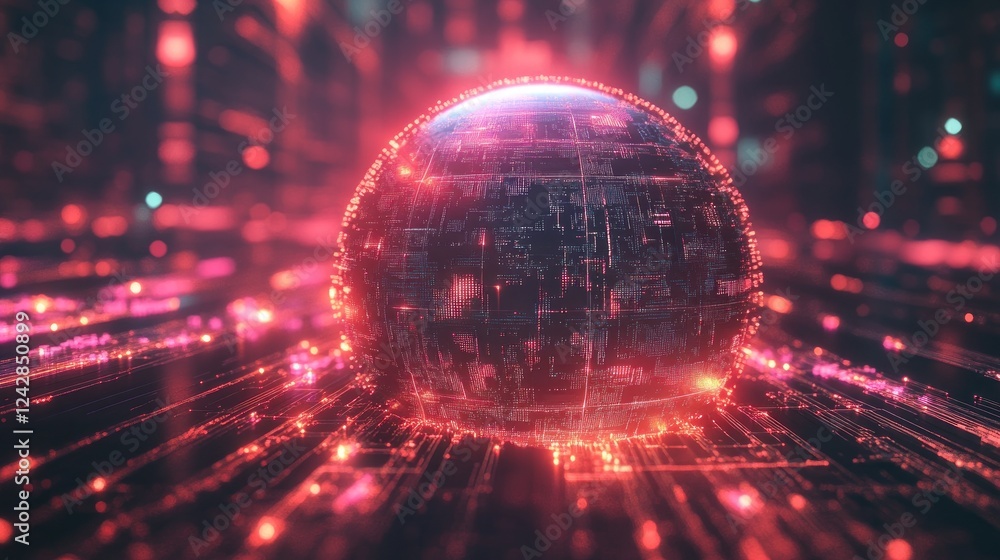 Poster Illuminated Digital Sphere Representing Global Network Data