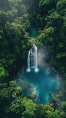 Twin Waterfalls Cascading into a Tropical Lagoon Wallpaper  
