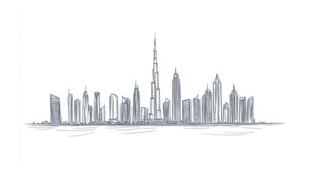 Cityscape, Dubai skyline vector line art/ illustration.