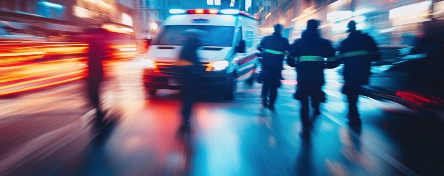 City emergency Ambulances & responders at night