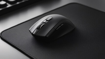 Modern wireless computer mouse resting on mousepad
