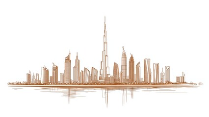 Cityscape, Dubai skyline vector line art/ illustration.