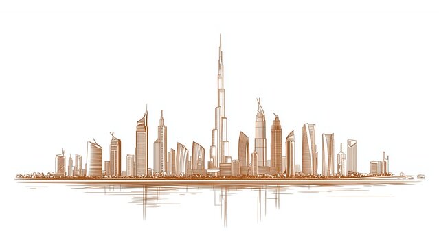 Cityscape, Dubai skyline vector line art/ illustration.