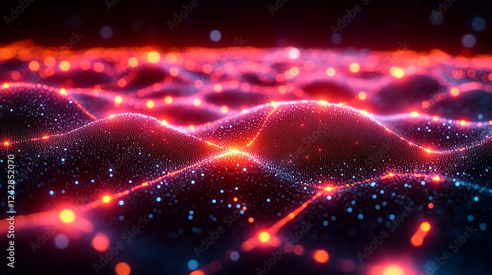 Aufkleber abstract red blue digital wave particle background design data flow glow shiny future energy motion