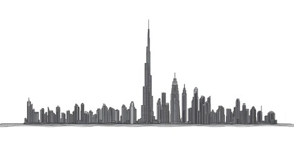Naklejka premium Cityscape, Dubai skyline vector line art/ illustration.