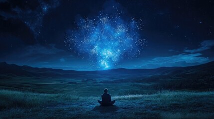 Person Meditates Under Night Sky Celestial Display