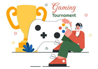 E-Sports Tournament Vector Illustration featuring Two Players Competing in an Online Game for a Cyber Sports Competition inside a Gaming Arena