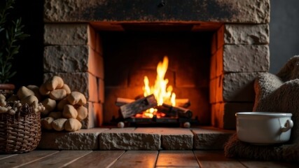 burning fireplace in a cozy room
