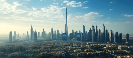 Naklejka premium Dubai Skyline Aerial Sunrise, Cityscape, Buildings