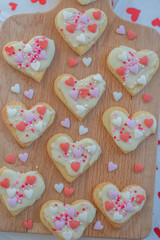 Glazed heart shaped cookies for Valentine's day