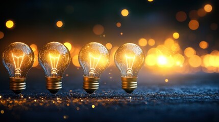 Glowing ideas, dark background, bokeh, innovation, marketing