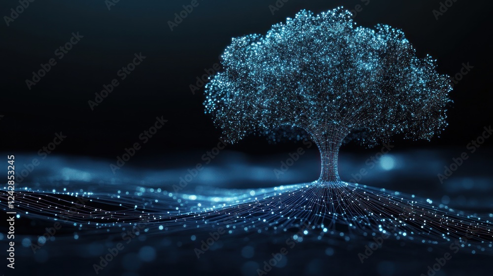 Poster digital tree network glowing lights abstract art