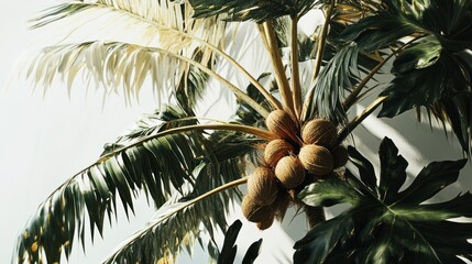 Tropical Palm Tree Coconuts Sunlight Background Vacation