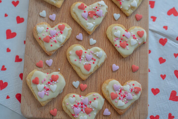 Glazed heart shaped cookies for Valentine's day