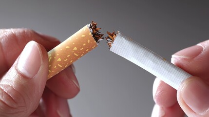 Snapping a cigarette between fingers to symbolize smoking cessation and personal choice