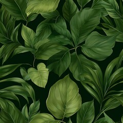 Fototapeta premium Lush Green Leaf Patterns on Dark Background for Nature Themes