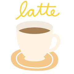 Hot coffee latte in a glass for cafe, restaurant, drink menu, recipe decoration, sticker, department store, supermarket, mart, beverage, kitchenware, cute patch, brooch, office snack, breakfast, icon