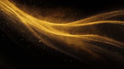 Fototapeta premium Abstract golden dust wave with glowing particles on dark background