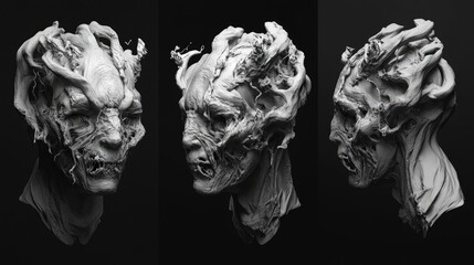 Three Twisted Woodlike Creature Sculptures