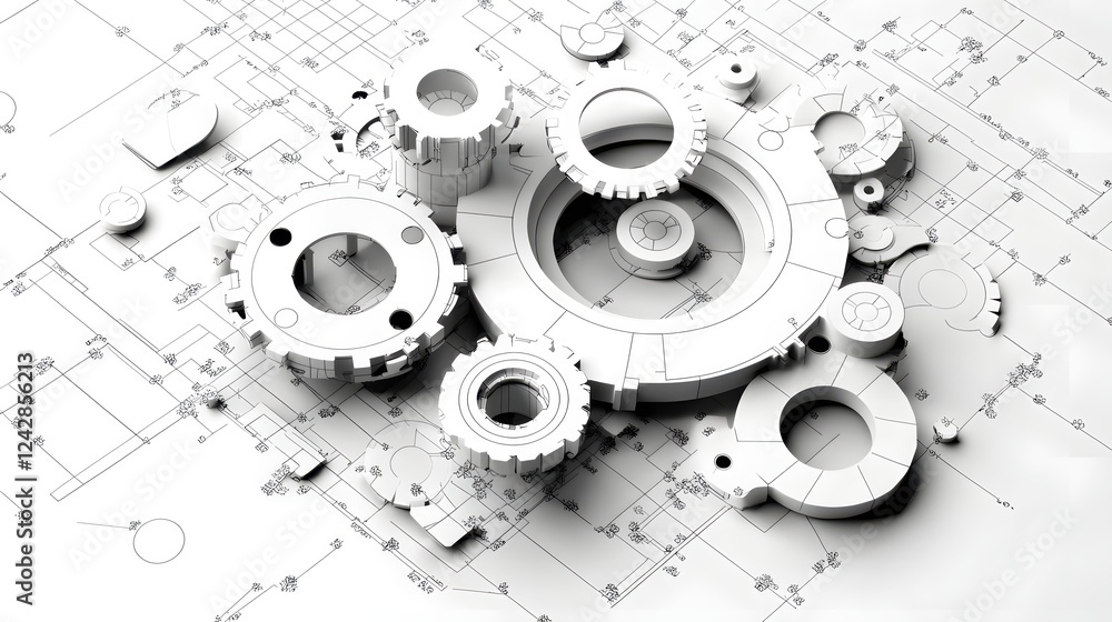 Poster precision gears engineering blueprint design mechanical components