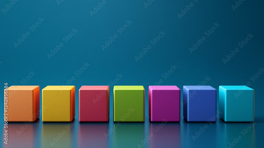 Poster row of colorful cubes forming a gradient against a blue background