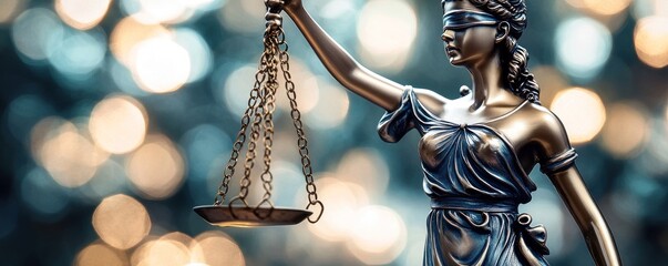 Justice statue scales bokeh background legal
