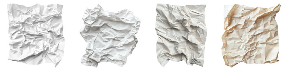 Obraz premium Crumpled paper isolated on transparent background, PNG, Set of