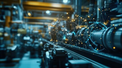 Fototapeta premium Smart factory automation system, digital network, production line, industrial background, manufacturing process