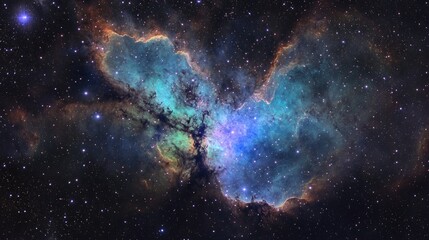 A vibrant nebula glows amidst a star studded expanse