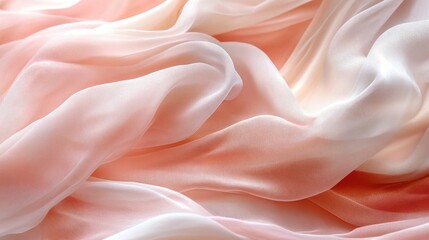 Fototapeta premium Delicate Peach and White Silk Fabric Draped Softly