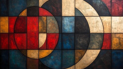 Abstract Geometric Painting Warm Rich Tones. AI Generated