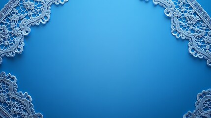 Fototapeta premium White lace border, blue background, invitation