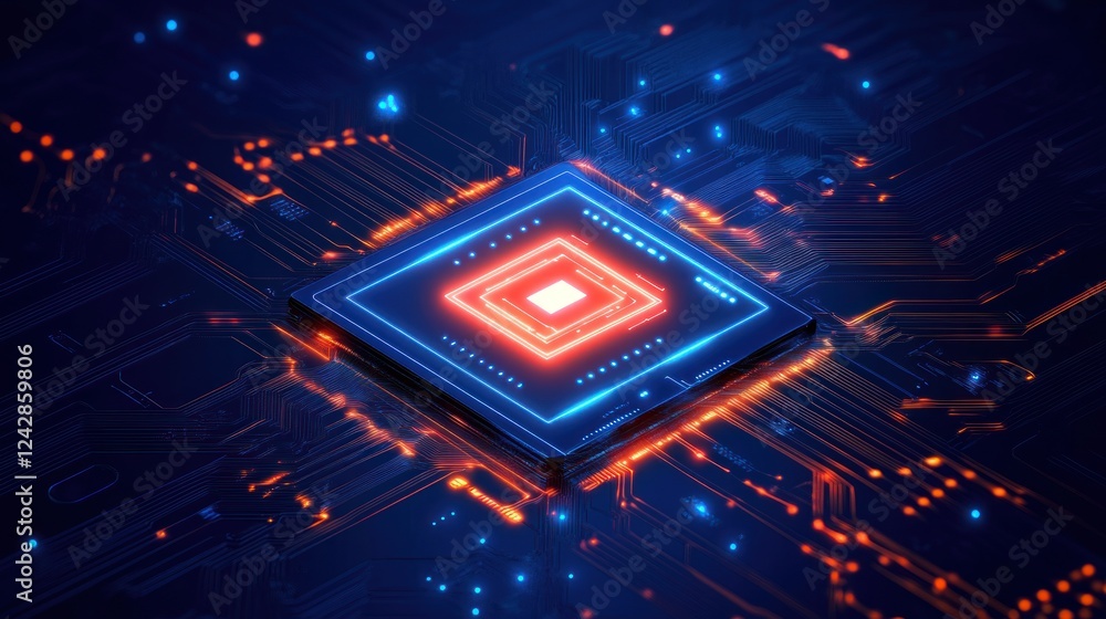 Poster Illuminated Central Processing Unit on Circuit Board