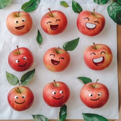 The apples in the  picture have cute expressions