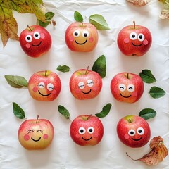 The apples in the  picture have cute expressions