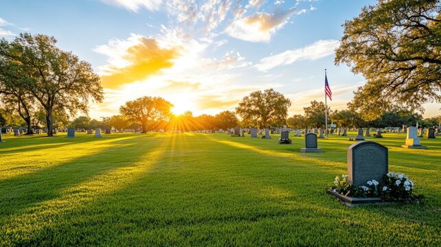 Sunset Serenity at a Peaceful Cemetery - Powered by Adobe