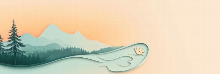 Serene mountain landscape with soft colors and abstract elements in the foreground. Generative AI
