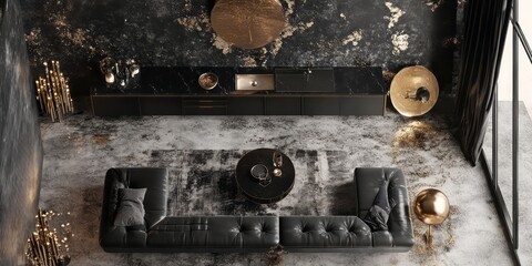 Modern Black and Gold Living Room Interior Design