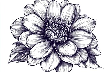 Intricate Line Drawing of a Dahlia Flower