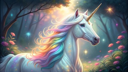 Fototapeta premium Magical Unicorn in a Vibrant Meadow
