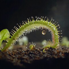 Naklejka premium An Intriguing Close-Up of an Exotic Carnivorous Plant with a Tiny Insect on Its Leaf