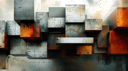 Rustic Metal Cubes Abstract Industrial Design. AI Generated