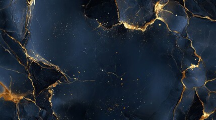 Abstract Dark Blue Marble with Gold Veins and Specks