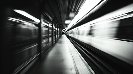 Obraz premium Subway platform, train blur, city commute, motion, speed